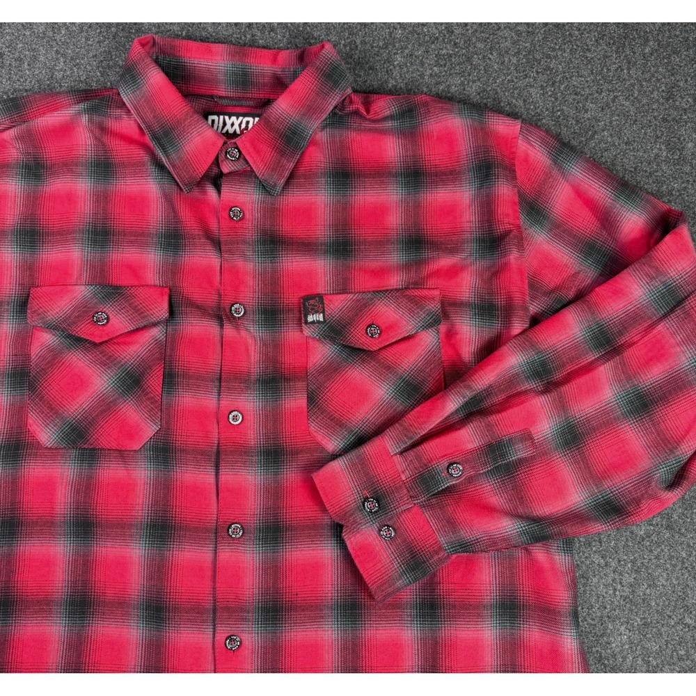 Dixxon Flannel Shirt Mens 4XL Sick of It All Red Gray Plaid Long Sleeve Shirt